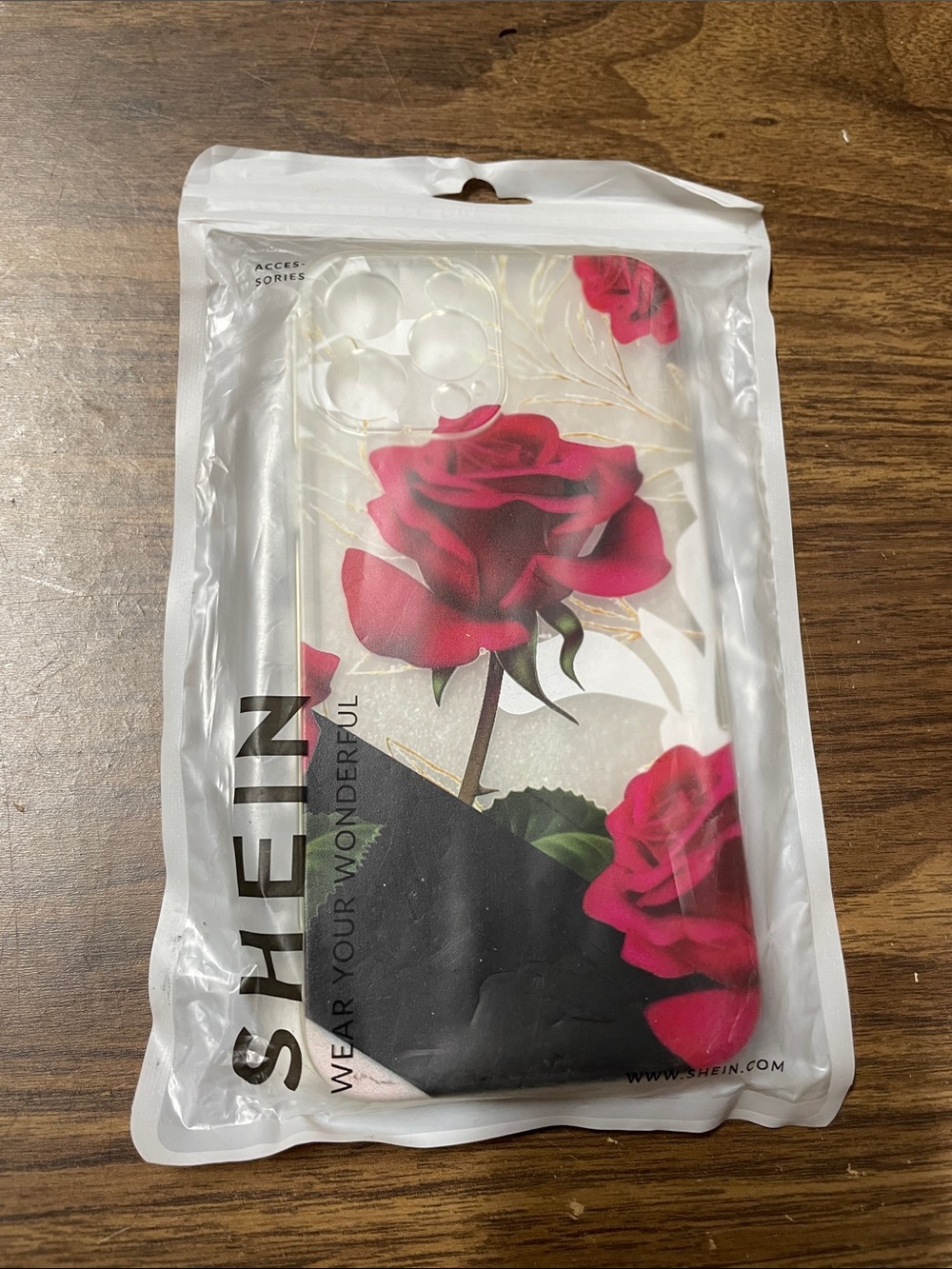 SHEIN Clear Phone Case with Pink-Red Rose
